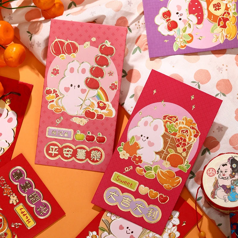 

6Pcs Red Envelopes New Year 2023 Rabbit Red Packet Money Pouch Red Gift Envelope Lucky Money Packets Cartoon Gift Bag