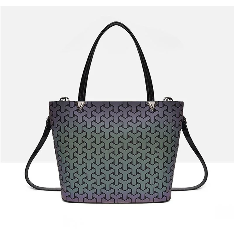 

Drop Shipping Women bag Luminous sac Briefcase Diamond Tote Geometry Quilted Shoulder Bags Laser Plain Folding Handbags bolso