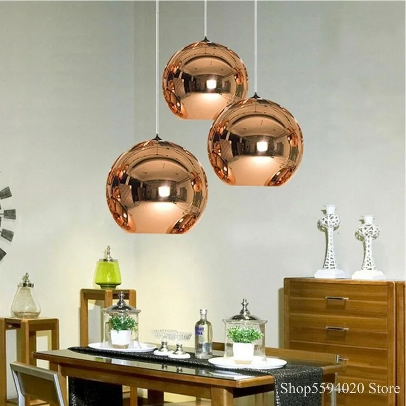 

Copper Glass Ball Pendant Lighting Globe Lustre Pendant Lights Mirror Hanging Lamp Kitchen Home Decor Industrial Lamp Luminaire