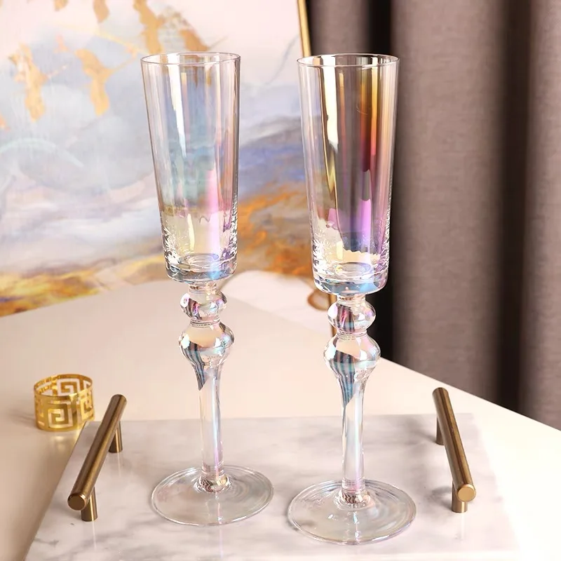 

2pcs 200ml Red Wine Glass Streamer Rainbow Goblet Lead-Free Crystal Champagne Sparkling Wine Dessert Wine Cup Holiday Gift Set