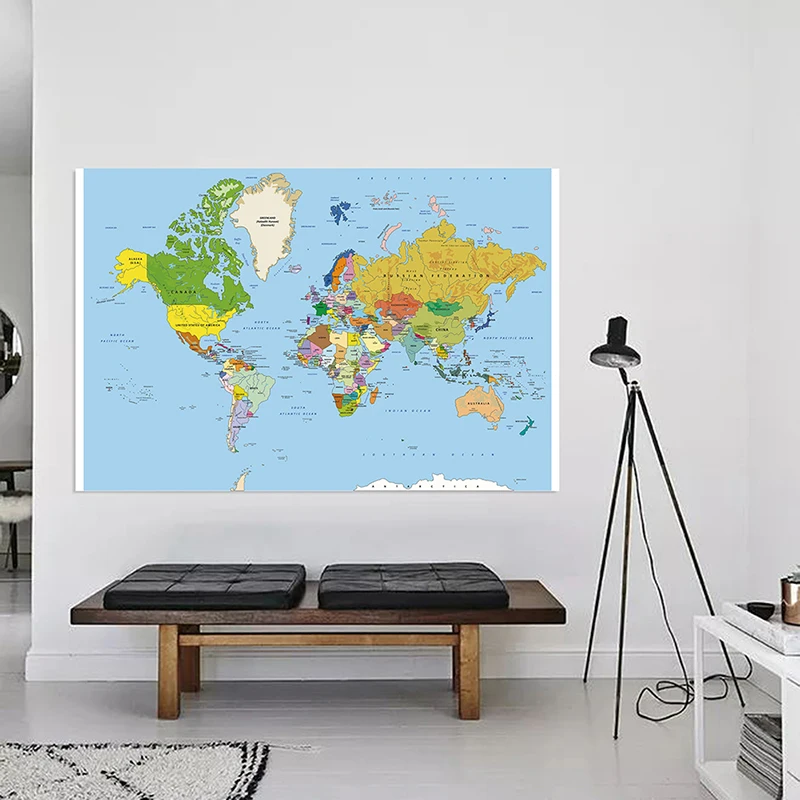 

150x100cm World Physical Map Non-woven Non-woven World Map Without National Flags for Culture and Education