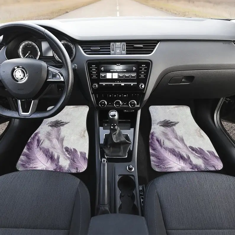 

Purple Feathers Car Floor Mats Set, Front and Back Floor Mats for Car, Car Accessories