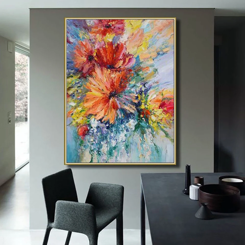 

Hand Painted On Canvas Thick Texiture Kinfe Painting Living Room Interior Decor Large Wall Art Flower Oil Painting No Framed