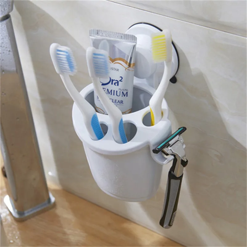 

Multifunction White Wall Mounted Toothbrush Holder Bathroom Products Toothpaste Holder Palstic Shaver Holder Bathroom Tool
