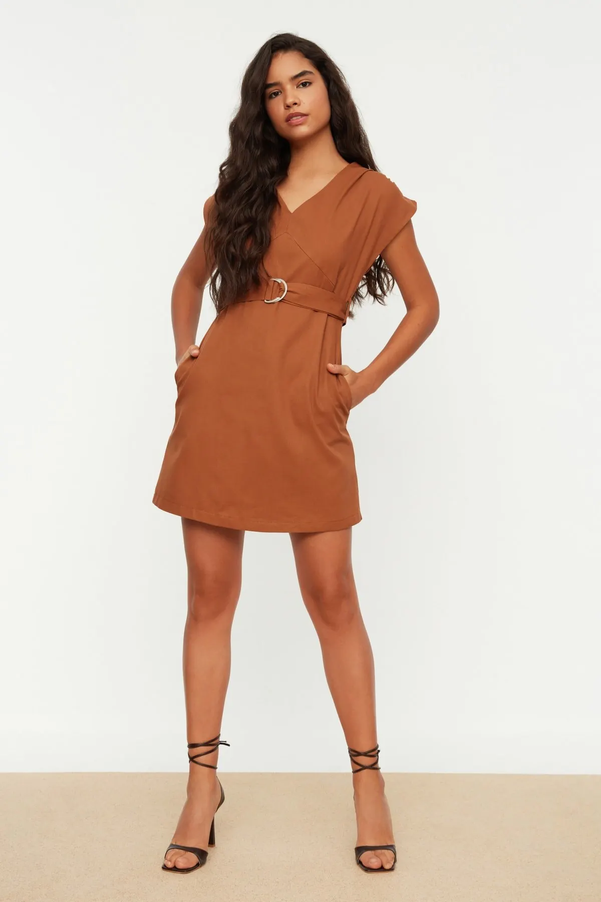 

Women's Dress Camel Belted Elegant Fashion Summer Spring Casual Short Sleeve Stretch Casual Short Sleeve Stretch Comfortable Boho Dress