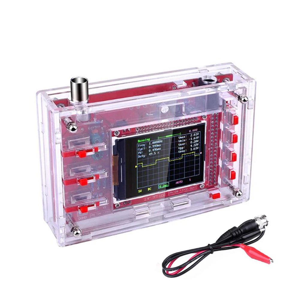 

Fully Assembled Digital Oscilloscope 2.4" TFT LCD Display With Alligator Probe Test Clip Transparent Acrylic Case