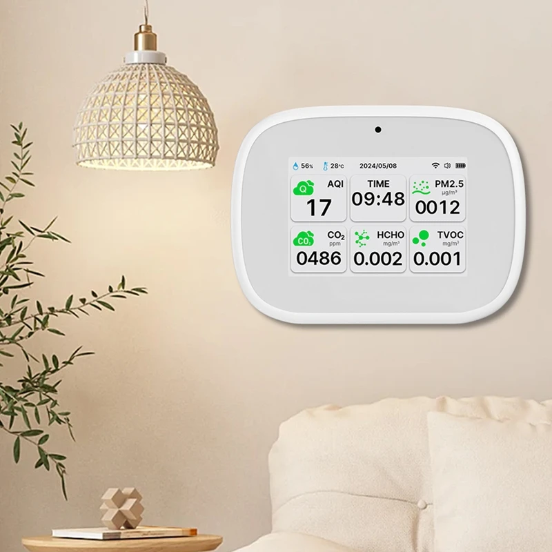 Tuya Wi-Fi 10в1 Детектор качества воздуха PM2.5 PM1.0 PM10 CO2 TVOC HCHO Тестер TFT-дисплей Измеритель
