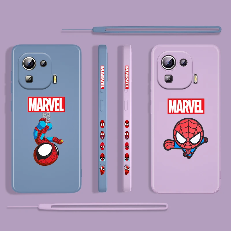 

Spider-Man Cool Avengers For Xiaomi Mi 12 11 11i 10 10S 9 6 Ultra Lite Pro SE 4G 5G Silicone Liquid Left Rope Phone Case Cover