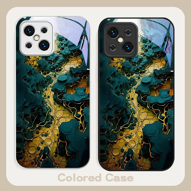 Lava landform dark green For Find X5 X3 Lite Reno 6 4Z 5G OPPO A72 79 73 58 A54S OnePlus Nord N200 Tempered glass phone case