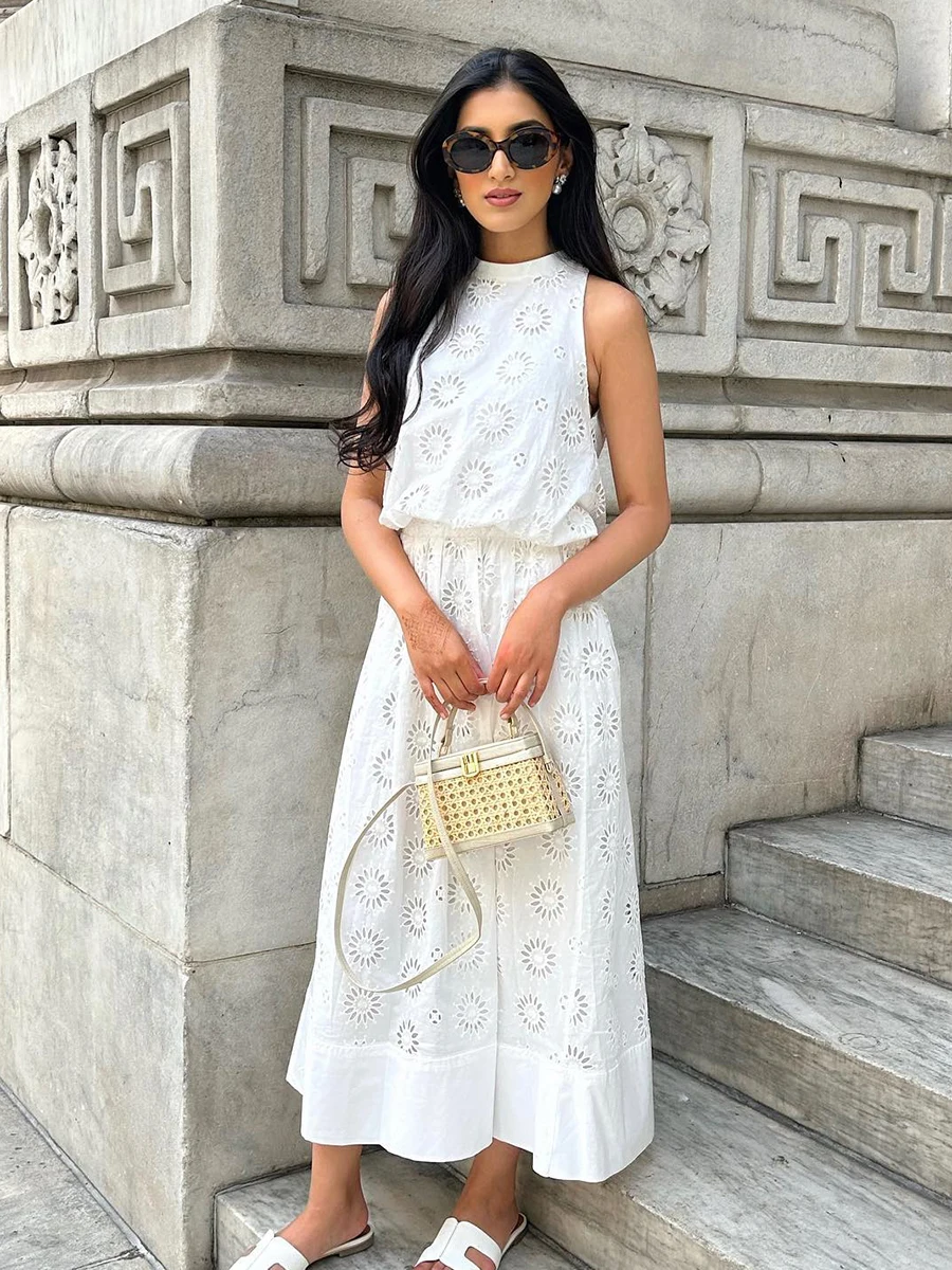 

2023 Women Summer 2-Pieces Sets Sweet Solid Embroidered Blouses Tops And Skirts Female Elegant Street Two Suits Female Clothing