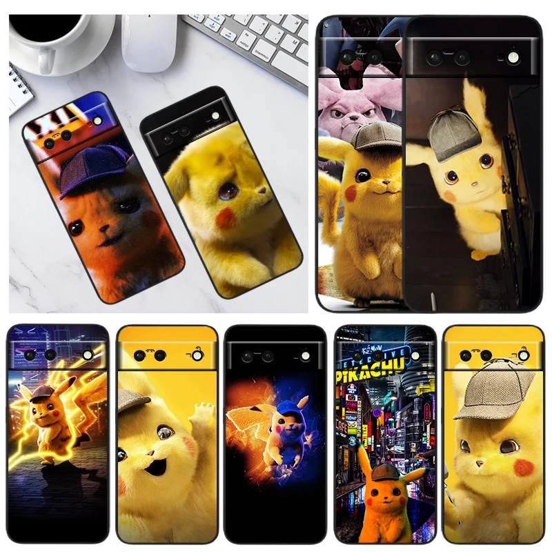 

Cute Cartoon Pikachu Pokemon For Google Pixel 6 Pro 6A 5A 5 4 4A XL 5G Black Phone Case Shockproof Shell Soft Fundas Coque Capa