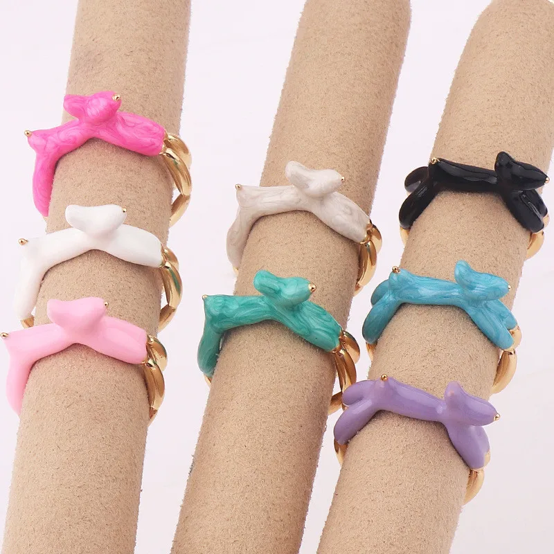 

Fashion Simple Drip Oil Animal Puppy Adjustable Opening Knuckle Ring Cute Multicolor Enamel Teddy Women Finger Jewelry Gifts