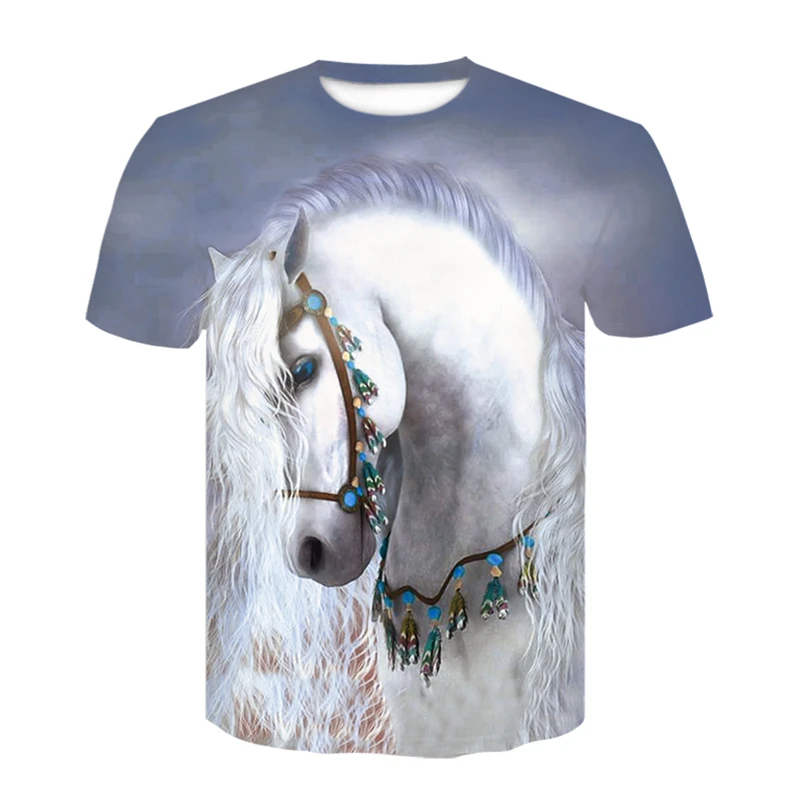 

New fashion trend men's and women's Black Cool Horse Head T-shirt 2022 Summer men's Animal Print Short sleeve T-shirt
