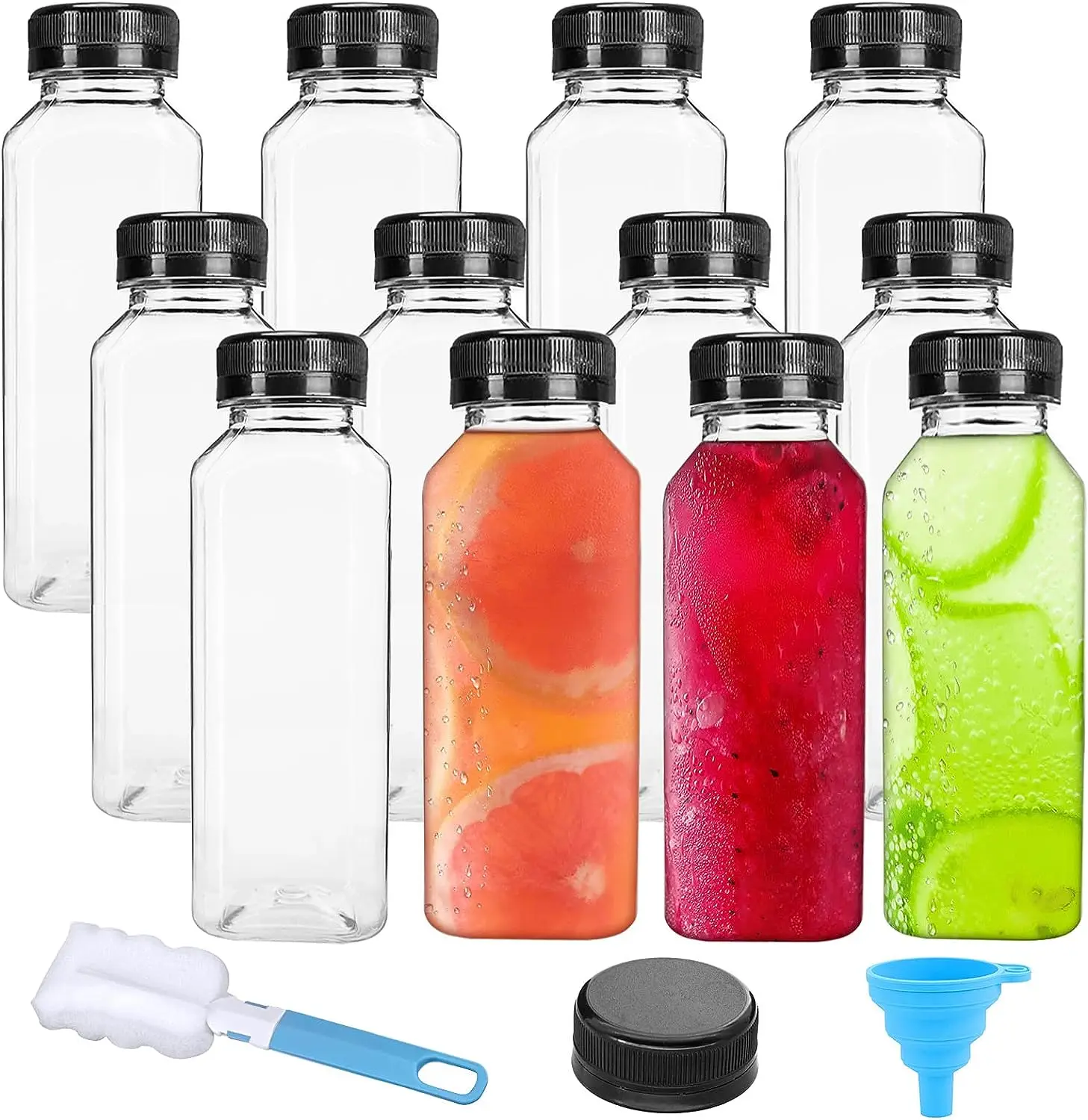 With Caps Juice Bottles Clear Reusable Containers Black Lid 