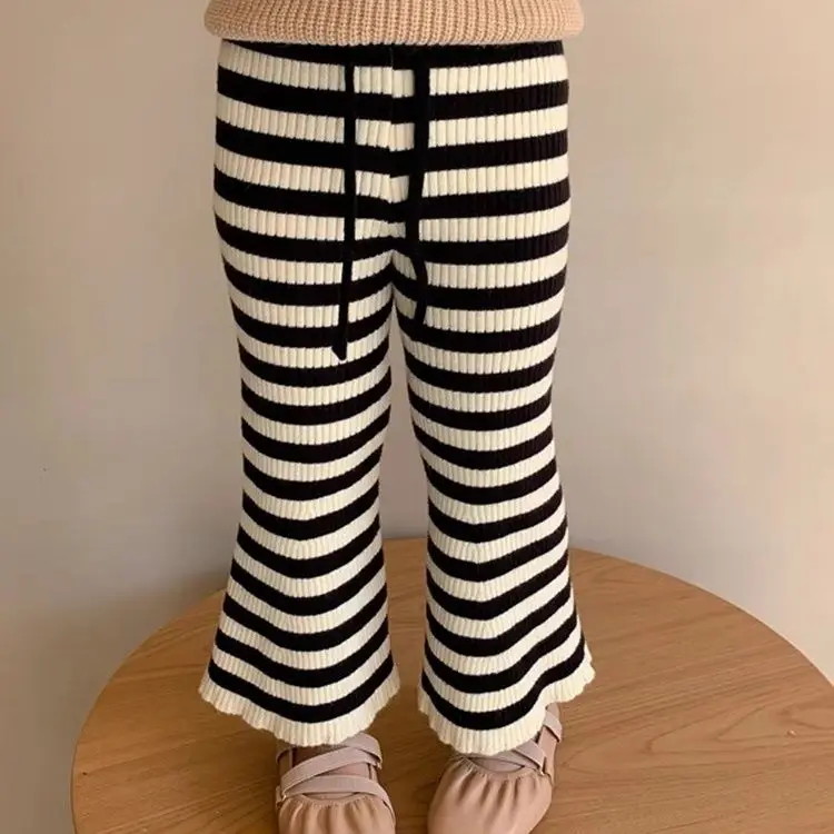 

2023 весенние Трикотажные брюки до щиколотки с эластичной талией, полосатые хлопковые простые чистые модные повседневные дизайнерские совре...