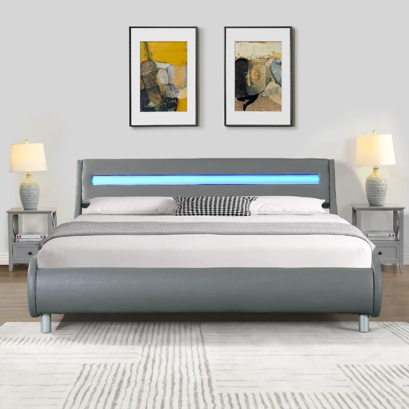 With Led Lighting \  Curve Design\  Wood Slat Support\  No Box Spring