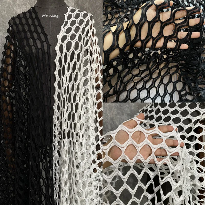 

Black and White Knitted Stretch Large Mesh Clothing Accessories Accessories Mesh Fabric Smock Handmade Diy Fabrics