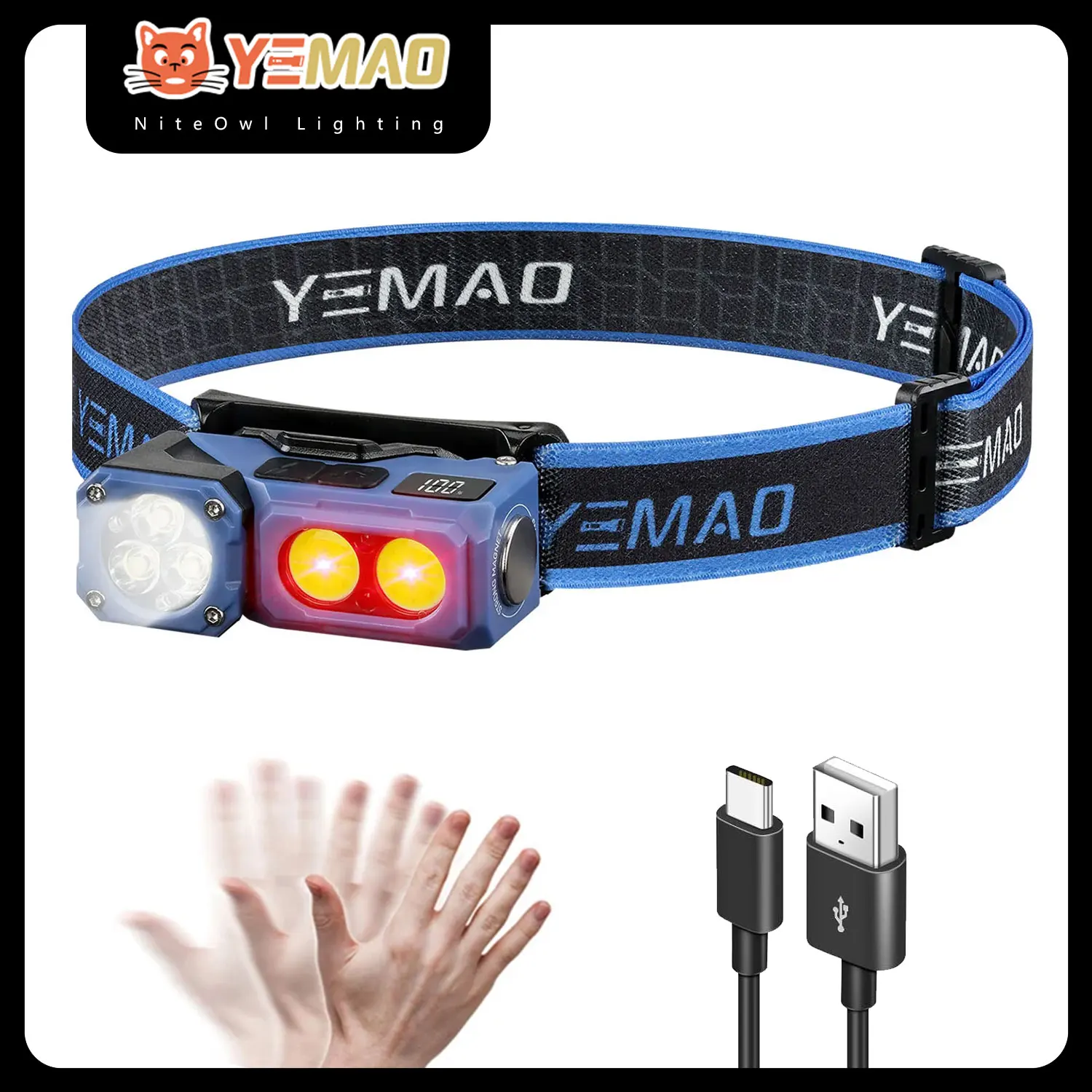 Фото Мини-фонарик YEMAO T615 500 люмен — фонарик EDC с 180 °   Вращающийся налобный фонарь, магнитный хвост и перезаряжаемые светодиодные фары №1