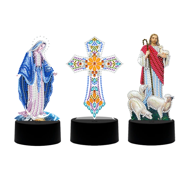 

5D Diamond Painting Light Sign Cross Jesus Virgin Mary Christianity Catholic Faith Decor 7-color Available Embroidery Kits Lamp