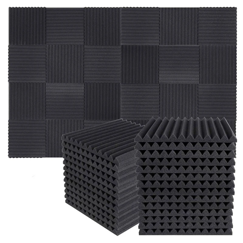 

250Pc Acoustic Soundproof Foam Sound Absorbing Panels Sound Insulation Panels Wedge For Studio Walls Ceiling,1X12x12inch