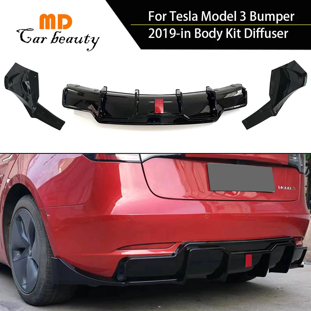 

For Tesla Model 3 Rear Bumper Carbon Fiber Diffuser 2019 2020 2021 Spoiler Lip Trunk Wing Body Kit Molding Splitter Cover Trim