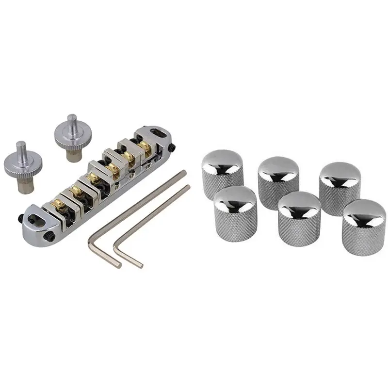 

Roller Saddle Bridge with Posts and Spanner & Electric Guitar Bass Volume Knob Potentiometer Chord Cap Volume Knob