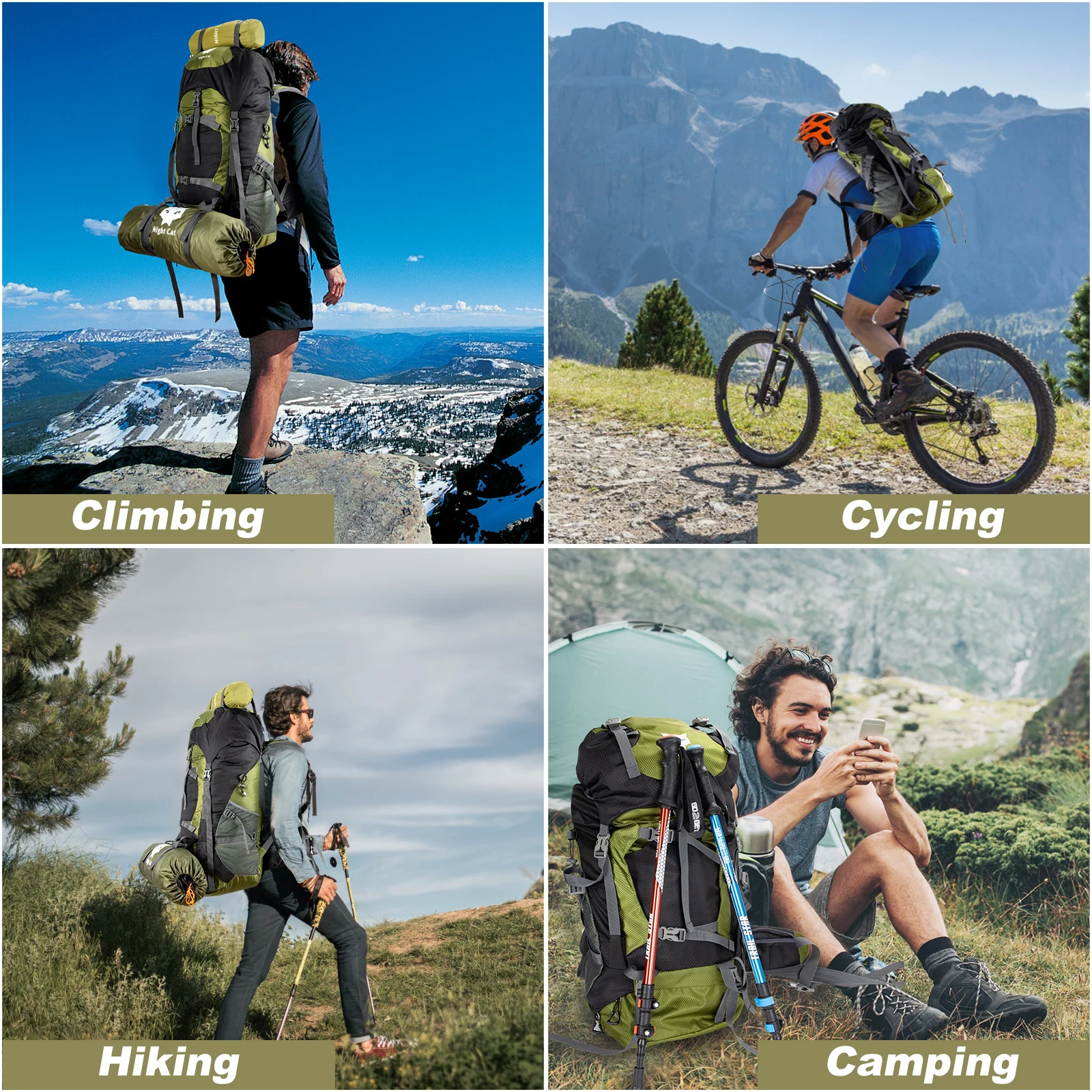 Night Cat Waterproof Camping Backpack Large Capacity Mountaineering Camping Travel Bag Hiking Backpack 70l hiking backpack