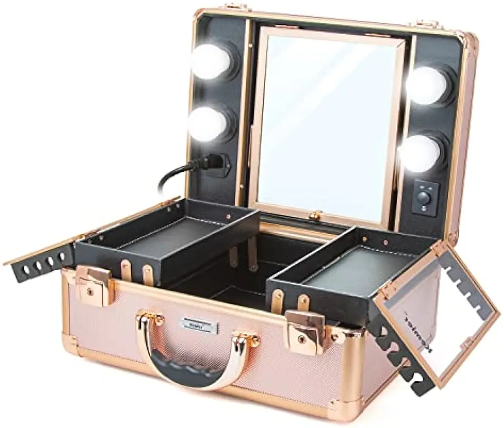 

Organizer Box Makeup Case with Lights and Mirror/Makeup Case with Customized Dividers/Large Makeup Artist Organizer Kit