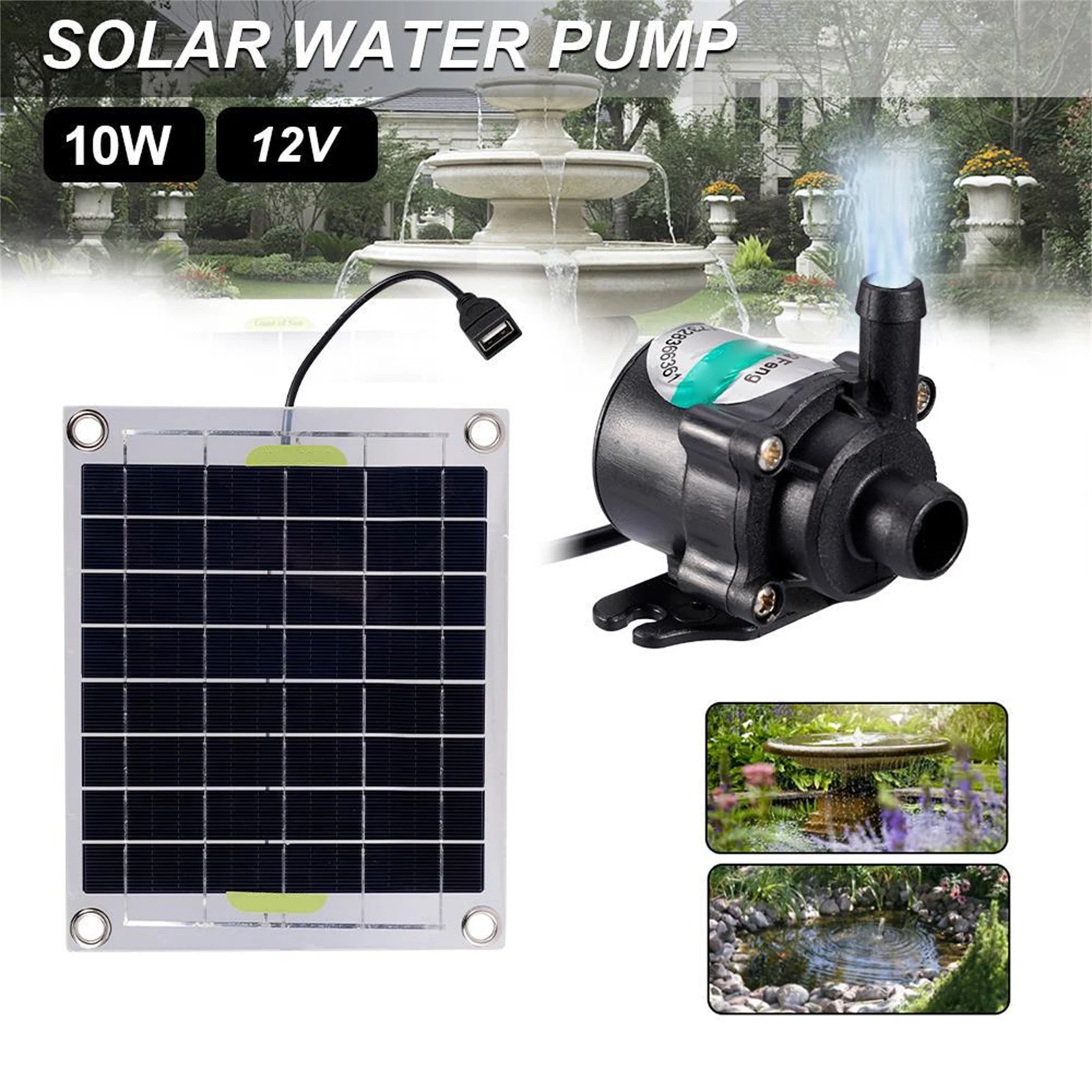 

Solar Panel Powered Water Fountain Pool Pond Garden Water Sprinkler Sprayer Water Pump Garden Fountain Decoration