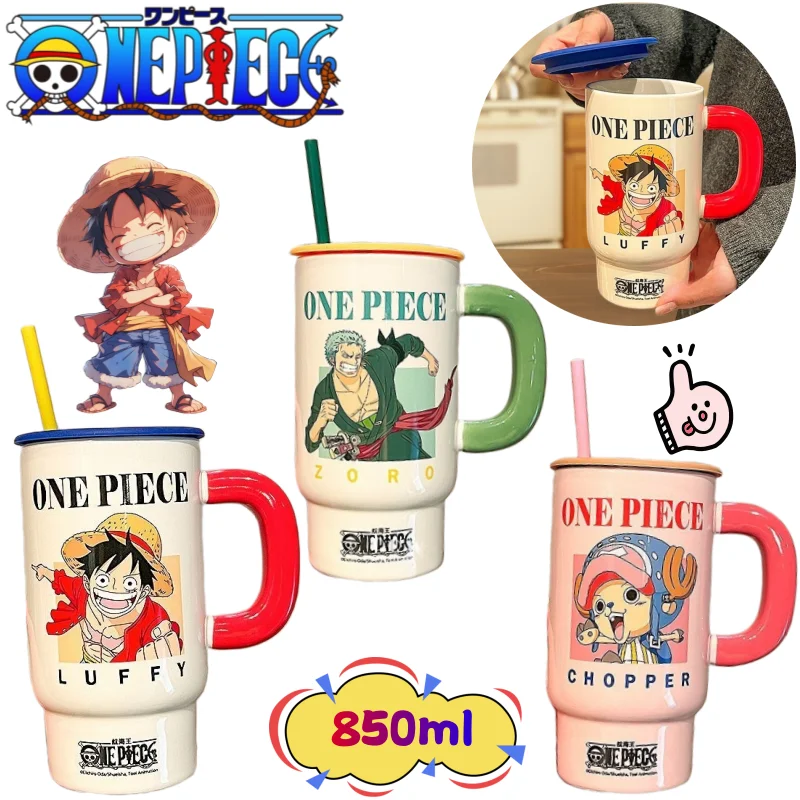 Фото Новая керамическая кружка One Piece с Луффи и Ророноа Зоро, с ярким мультяшным принтом, большой емкости, портативная, для пар, кофейная кружка, подарок №1