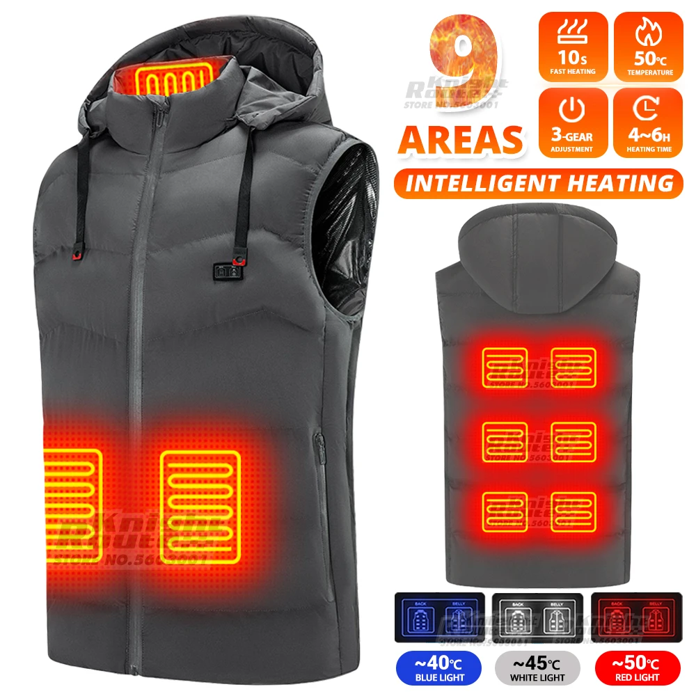 

9 Areas Self Warm Heating Vest Men's Heating jacket Thermal Women's USB Heated Vest Motorcycle Fishing Washable Winter Camping