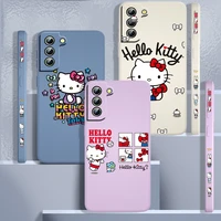 cute hello kitty anime for samsung galaxy s22 s21 s20 fe s10 note 20 10 ultra lite plus liquid left rope phone case capa