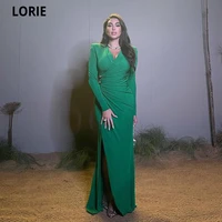 lorie green formal evening dresses 2022 long high split mermaid prom dress pleat robe de soiree cap sleeves evening party gowns