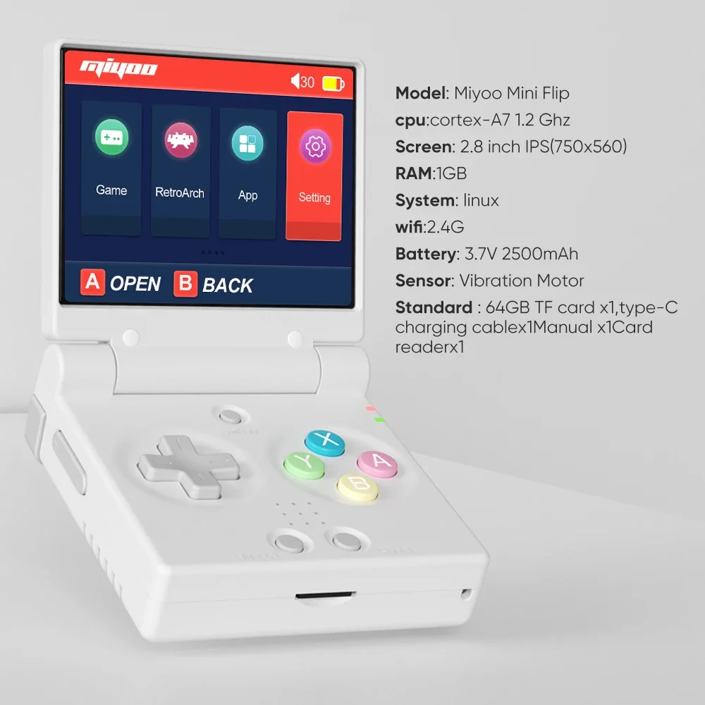 Портативная игровая консоль MIYOO MINI FLIP с 2,8-дюймовым IPS-экраном, системой Linux, двумя аналоговыми стиками, в комплекте с бесплатным чехлом. В подарок. (art.: 3920daa979440) - 3920daa979440