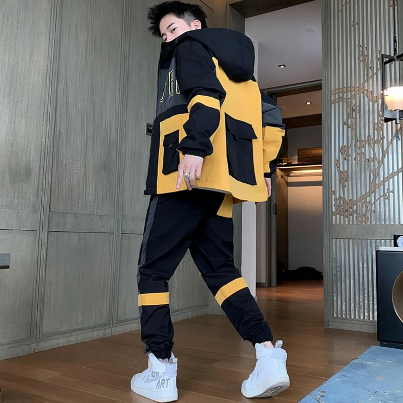 

Men's Streetwear Tracksuit Two Piece Set Sweatsuit Polyester Overalls Leisure Suit Hooded Jackets And Hip Hop Harlan Pants