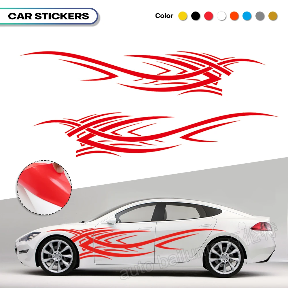 

2 шт. персонализированные креативные наклейки в виде огненного пламени, автомобильные виниловые наклейки с обеих сторон, автомобильные зап...