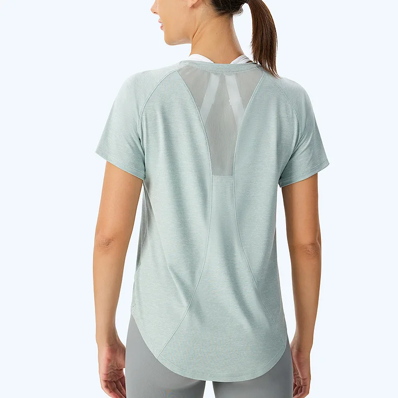 Luluwomen Sport Shirts Gym Mesh Top Breathable Quick Dry Loose Workout Short Sleeve T-shirts Fitness Solid Blouse Sportwear