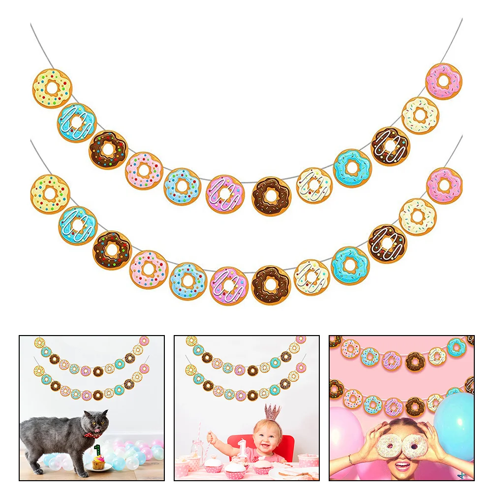 

2 Pcs Donut Theme Party Banners Donut Bunting Doughnut Party Hanging Decors