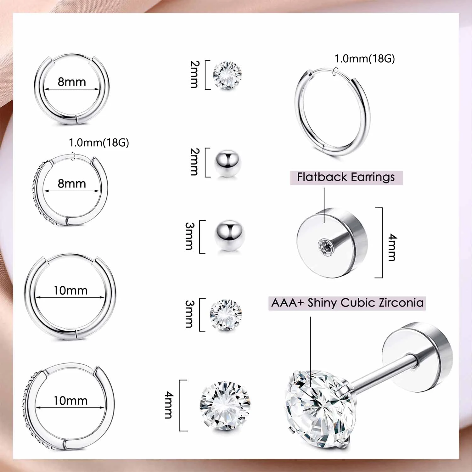 1/9 пар простых маленьких серег-гвоздиков с несколькими пирсингами крошечные