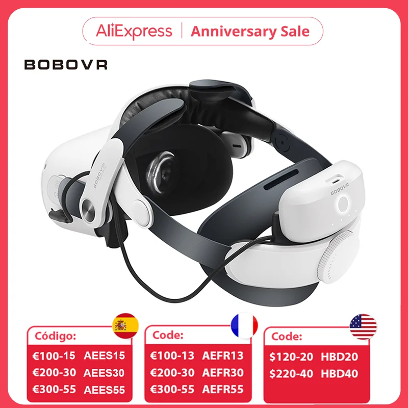BOBOVR M2 Pro Battery Head Strap For Oculus Quest 2 Elite Halo Strap with 5200mAh Battery Pack for Meta Quest2 VR Accessories