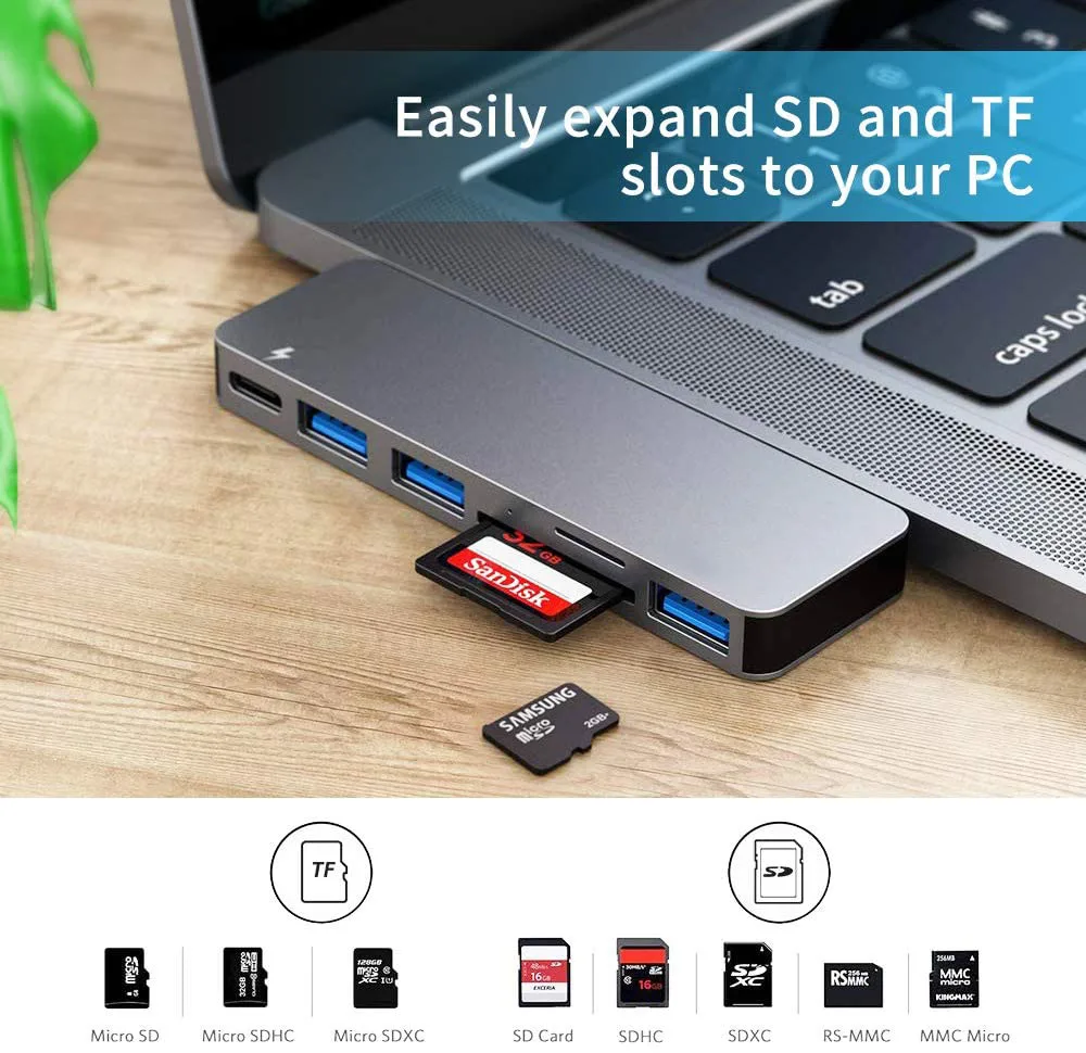 USB C Hub для MacBook Pro/Air 2020 2019 2018 6 в 1 Type Adapter Pro 13 и 15 дюймов с 3 TF/SD USB-C PD | Компьютеры офис