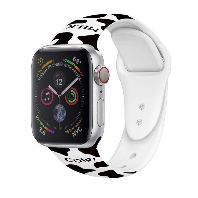 Cute Black White Milk Cow Silicone Loop Strap for Apple Watch 8 7 6 5 4 3 2 SE Sport Bracelet Band 38mm 42mm 40mm 44mm 41mm 45mm