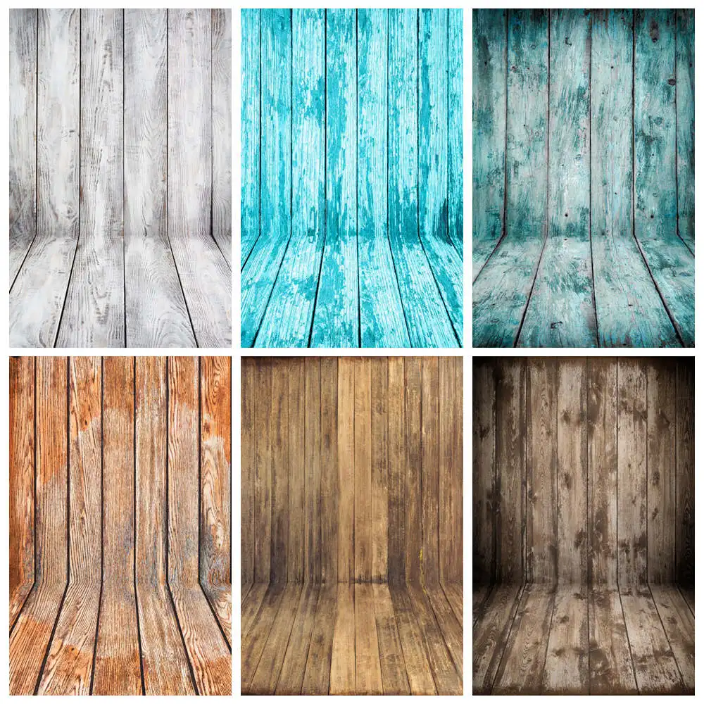 Enlarge Wooden Board Photography Backdrops Stand Custom Retro Faded Blue White Planks Wall Floor Home Party Studio Photocall Backgrounds