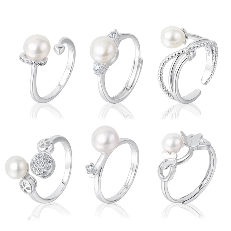 

MeiBaPJ 6 Styles Natural Pearl Ring /Empty Tray DIY Jewelry-Making Ring Real 925 Sterling Silver Fine Jewelry For Women