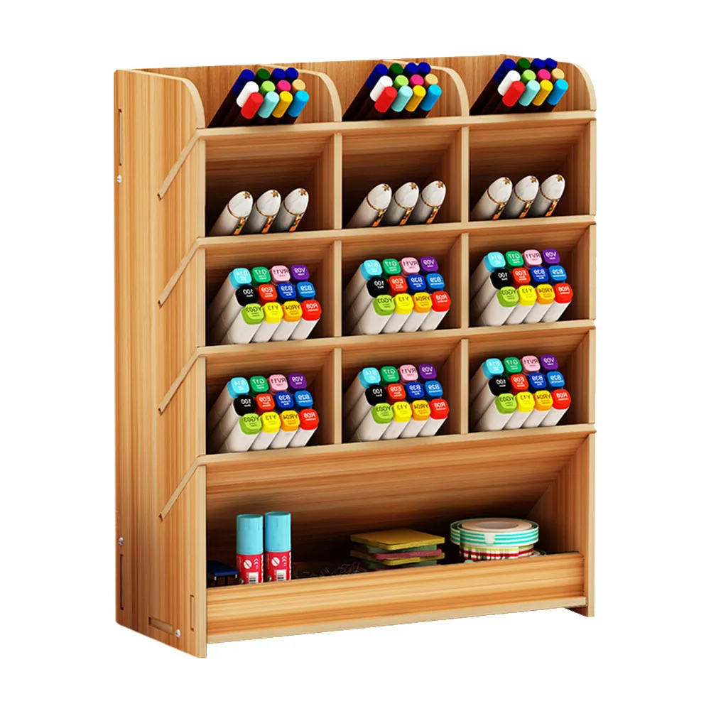 

Multifunction With Drawer Desk Organizer Stationery Storage Large Capacity Wooden Rack Office Study Pen Holder Separate Parts