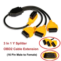 3 in 1 y splitter obd2 cable 50cm length 16pin male to female obd extension cable auto vehicle car connect cable diagnostic tool