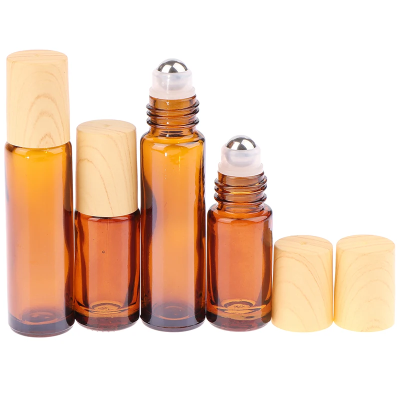 

5ml/10ml Empty Amber Glass Essential Oil Bottle Thin Glass With Wood Grain Cap Perfume Oil Vials Sample Test Bottle