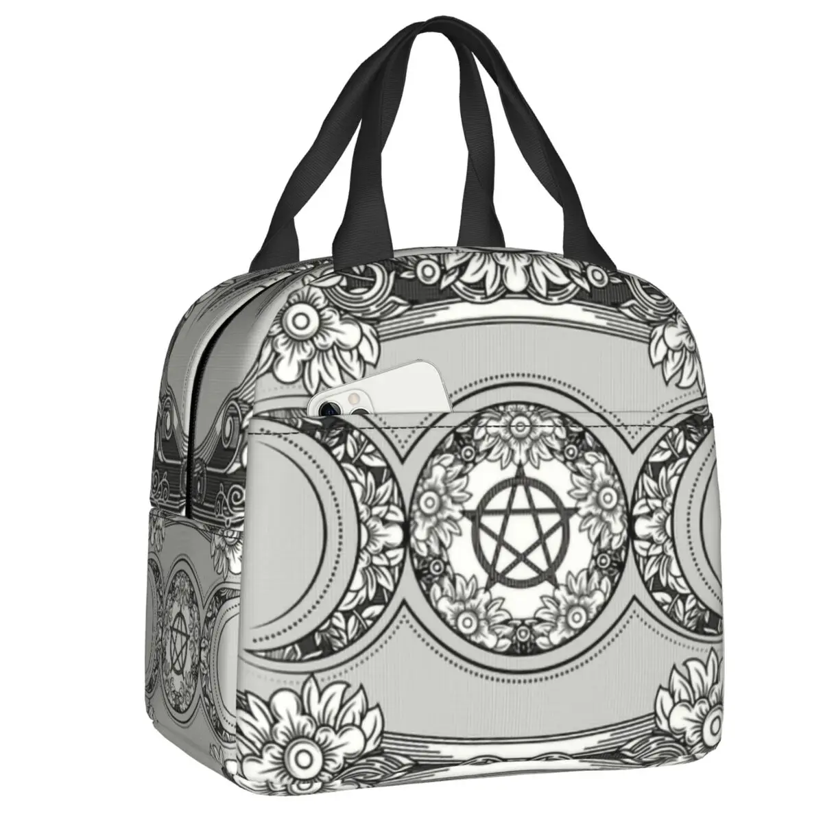 

Triple Moon Goddess Thermal Insulated Lunch Bag Women Pagan Pentagram Wiccan Resuable Lunch Tote Travel Multifunction Food Box