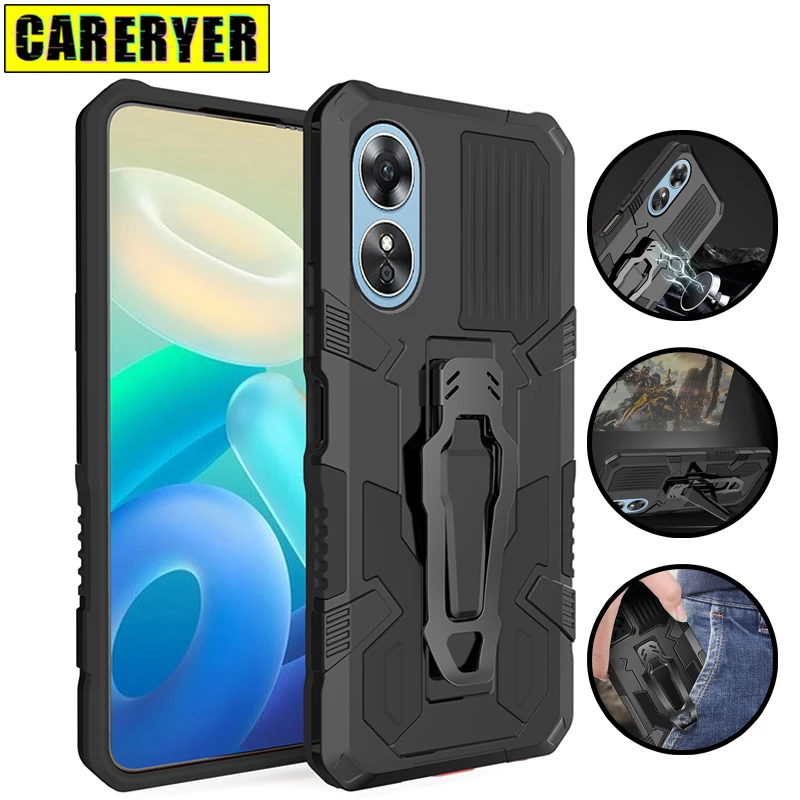

Car Holder Back Clip Case For Oppo A17 A57 A37 A77 A77S A76 A36 A16 A74 A94 A54 A73 A92 A72 A52 Shockproof Solid Color Cover
