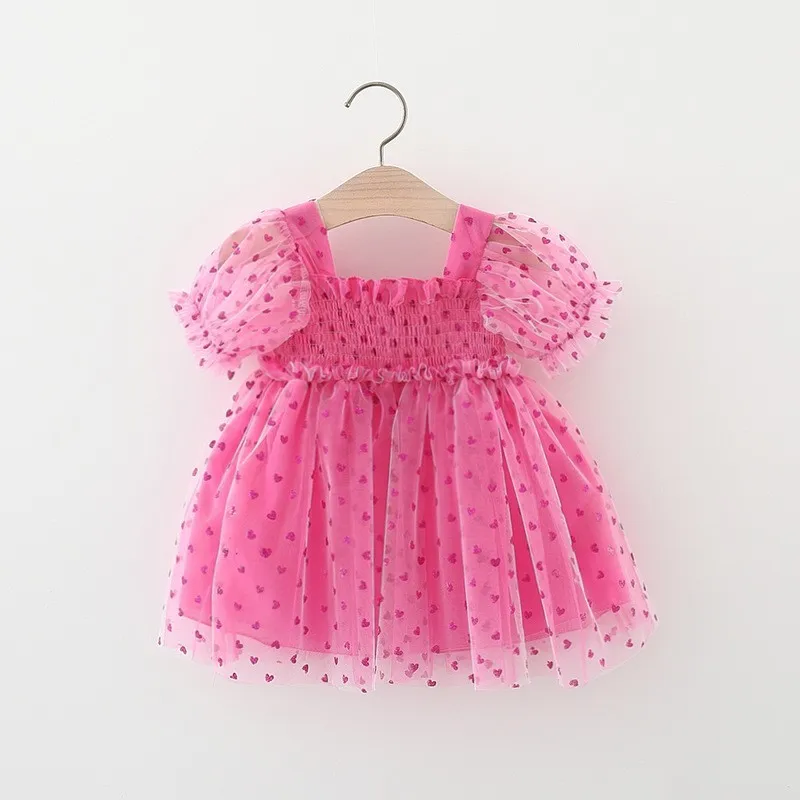 

Baby Dress for Girls Infant Summer Cute Outfits Toddler Pink Polka Dot Puff Sleeve Princess Dresses Children Casual Clothing